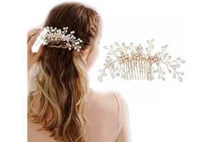TSUWNO Accessori per capelli da sposa in stile vintage, fermagli pettine con strass blu opale e cristallo. Ideali per completare il look della sposa e delle damigelle d'onore. Dorata.