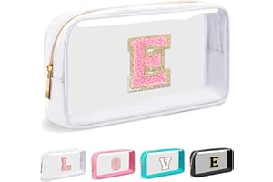 SYYHSYAL Cosmetic Bags Clear Makeup Bag Organizer Travel Essentials Gifts for Women Girlfriend Teen Mom Teacher Brithday Mothers Day Gifts A-Z Personalized Bag (E, White)