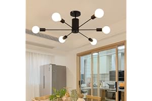XEMQENER Black Sputnik Ceiling Light, Modern 6-Light Chandelier, Semi Flush Mount Pendant Lighting for Living Room, Bedroom, Dining Room, E27
