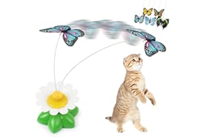 LYEAA Gato giratorio eléctrico, divertido colibrí de mariposa, juguete interactivo para gatos, juguete de gatito de juego automático, giratorio eléctrico de 360° para interiores