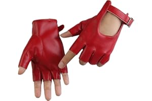 Long Keeper Fingerlose Lederhandschuhe Damen Ungefüttert Fahrhandschuhe Halbfinger Frauen Handschuhe Leder Punk Costume für Fahren Cosplay, Einheitsgröße