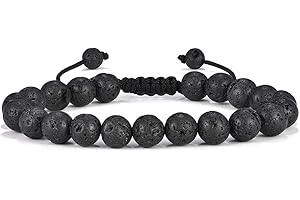 TINGN Lavastein Herren Armband, 8mm Männer Tigerauge Lavastein Armband Stressabbau Yoga Perlen Verstellbares Armband Angst Verstellbare Herren Armband Geschenke für Männer Frauen
