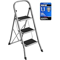 SONGMICS 3-sporten ladder, aluminium vouwladder, A-sporten
