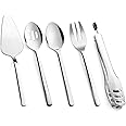 KINGSTONE Large Hostess Serving Utensils Sets,Heavy Duty 18/10 Stainless Steel 10inch Serving Spoons,Slotted Spoons,Serving Fork,Serving Tongs, Cake Pie Server For Buffet, Wedding, Party