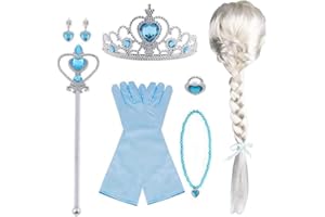 Vicloon Aggiornamento Accessori Costumi per Ragazze Costume Elsa Costume Carnevale - Parrucca/Diadema con un Diamante/Guanti/Bacchetta Magica