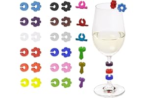 Luvadeyo Oznaczniki do kieliszków do wina, piękne kwiaty, ze stoperem, silikonowe markery do kieliszków do wina, na imprezę, do dekoracji domu, markery do szklanek, markery do wina, 30 szt.