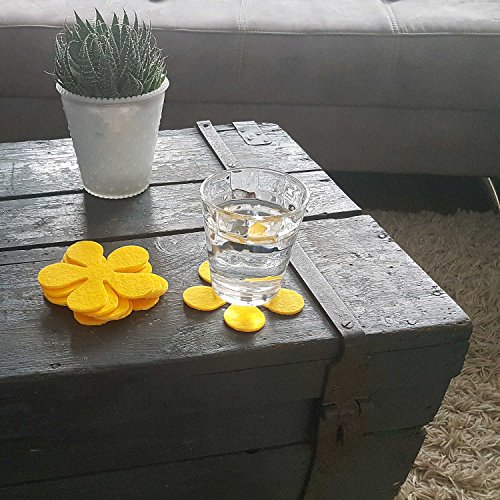 6er Set Glas-Untersetzer von MACOSA HOME Waschbare Filzuntersetzer mit Anti-Rutsch Rückseite in Blüten-Form. Hochwertige Getränkeuntersetzer in fröhlichen Farben. (Gelb) - 6