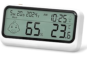 Druuzyl Igrometro Digitale per Interni Funzione Sveglia Igrometro Termometro con Emoji per Interni Termometro Dell'atmosfera Monitor di Temperatura e Umidometro per Casa Serra Ufficio