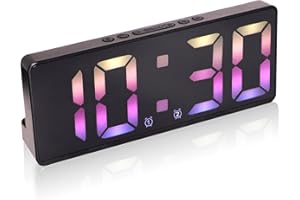 DOINEUFL Digital Alarm Clock with Dual Alarms, Large LED Bedside Clock for Bedrooms, Kids & Seniors, 5-Level Brightness, Snooze, Voice Control, 12/24h, Battery or USB Powered