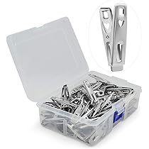 Pokinge 52 piccole mollette da bucato, in acciaio inox, per appendere vestiti, multifunzionali, portatili, accessori per la casa (52 clip a molla
