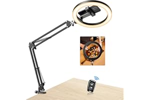 Evershop Ringlicht mit Stativ Handy Overhead,10” Ring Light mit Fernsteuerung Ringleuchte Flexibel Streaming Tisch Laptop Licht 3Lichtfarben+10 Helligkeiten 360°Drehbar Beleuchtung für Tiktok YouTube