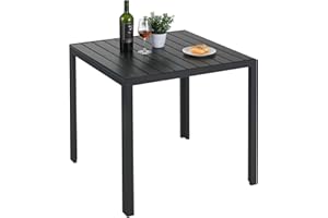 ‎LIFERUN LIFERUN Gartentisch Aluminium, 75x75cm WPC Balkontisch Wetterfest, Quadratisch Terrassentisch, Esstisch Outdoor, Hitze- und Wetterbeständig, rutschfest-schwarz