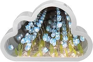 KMQRDZi Décoration de bureau, miroir, bricolage fait main, miroir nuage, veilleuse tulipe, ornements lumineux, cadeaux créatifs (bleu)