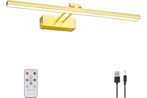 FUNCHDAY Picture Light,20" Battery Picture Light for Wall,5000mAh Wireless Remote Painting Light with Timer and Dimmable,Metal Art Light for Display,Artwork,Portrait,Gallery-Brass