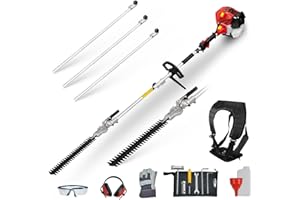 BU-KO 52cc Long Reach Petrol Hedge Trimmer and 3x 75cm Extension Pole, High Performance, Durable Steel Blade Precision Trimming for Tall Hedges & Bushes Easy to Use