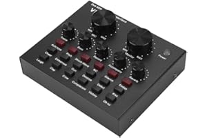 ASHATA V8 Sound Card, External USB Live Microphone Sound Card with Bluetooth Function, Multiple Effects and Voice Changer Audio Mixer for Computer PC Mobile Phone Sing