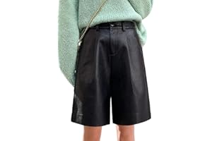 ORANDESIGNE Shorts Donna Casual Sexy Nero Vita Alta Elastico in Vita Pantaloni in Pelle PU con Tasche Cintura Pantaloncini Larghi
