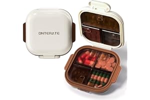 ‎ONTERATE ONTERATE Organizer na Tabletki Podróżne, 7 Przegródek na Tabletki do Torebki, Przenośny Pojemnik na Leki, Odporny na Wilgoć Pudełko na Leki, Witaminy i Suplementy z Oleju Rybiego (Żółty)