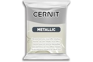 CERNIT CE0870056080C - Block Modelliermasse (Polymer) METALLIC, ofenhärtend, sofort gebrauchsfähig, 56g, geeignet für DIY, Schmuck und Figuren, für Einsteiger und Hobbykünstler, Silber, 1 Stück