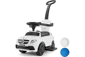 ToyStar Licensed Mercedes 3 In 1 Ride On Push Car, Toddler Learning Foot To Floor, Removable Parent Handle & Safety Bars, Music Steering Wheel