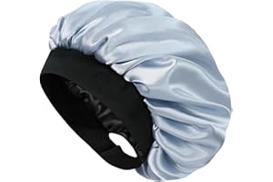 Hat Hut Capó de satén de seda para mujer, gorro para cabello rizado natural, banda ancha ajustable, doble capa