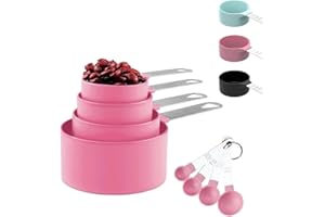 NOLACE Messlöffel Set 8 Stück Kunststoff Messbecher,Messbecher Set Edelstahl für Messen Flüssigkeiten Feststoffe mit 4 Measuring Cups und 4 Löffel, Messwerkzeug von Küchen, Dosierlöffel für Backmessen Rosa