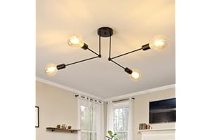 Lumiup Lustre Plafonnier Industriel, 4 Lumières Suspension Luminaire en Fer, Plafonnier Vintage E27, Lustre Salon Noir, Lampe de Plafond pour Chambre, Cuisine, Café, 64 * 52CM (Sans Ampoules)