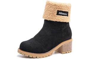 Hitmars Bottes Hiver Femme Boots Daim Botte à Talon Bloc Bottine Fourrées Chaudes Neige Chaussures Noir Kaki Marron EU35-43
