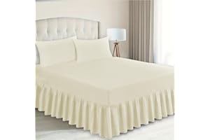 ZIYA HOMES Cream Double Fitted Valance Sheets Polycotton Frilled Bed Sheet Anti Allergic Bed Skirt Fitted Valance Sheet - Extra Deep Fitted BedSheets Easy Care Bed Sheet