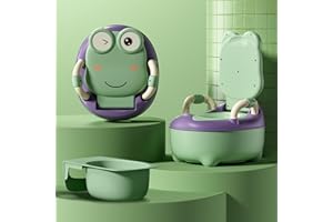 Aufun Kinder Töpfchen, Baby Toilette Toilettensitz, Baby Potty, Toilettentrainer mit Griffe für Kleinkinder, weiches PU-Kissen, Babytopf Anti-Spritzschutz, Cartoon Deckel (Grün)