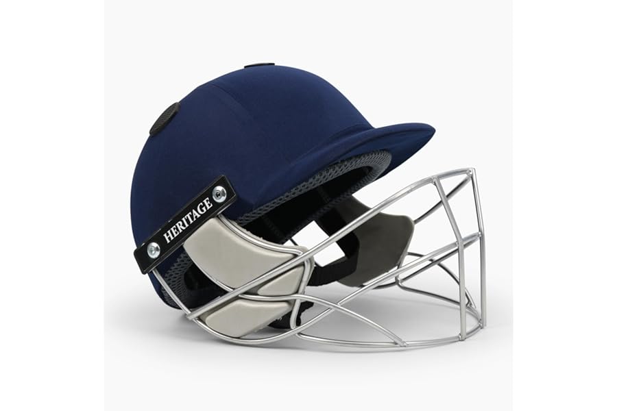HERITAGE Cricket Helmet with Full Face Grill Fitted Ear guards for Cricket Safety Protection Small, Medium, Large Blue