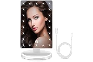ZVO Espejo Maquillaje con Luz, 22 LED Espejo Cosmético Iluminado de Mesa, Brillo Adjustable Espejo de Tocador Portátil por USB y Pilas, Espejo de Mano con Luz Iluminación para Maquillaje Afeitado