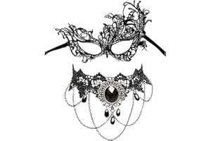 BEPSYOM 2 piezas Máscaras de encaje góticas con gargantilla de borlas, de media cara, sexys para ojos, disfraces para mujeres y niñas, suaves para Halloween, veneciana, carnaval, mascarade mask(Negro)