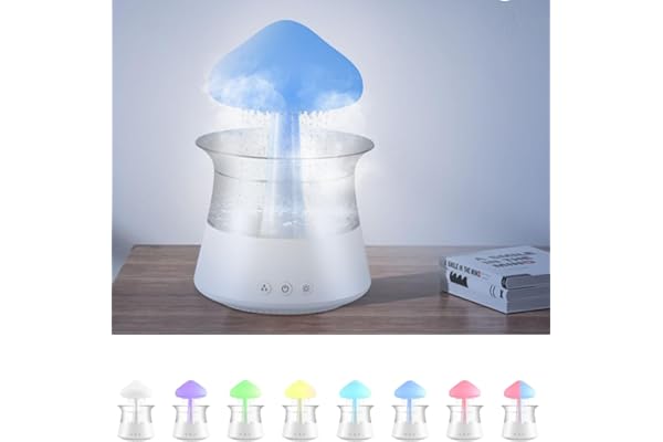 3 en 1 Rain Cloud Humidifier, Humidificateur Champignon Nuage de Pluie,Aromathérapie Veilleuse avec 7 Couleurs Changeantes Lumières Son et 3 Modes Brume de Pluie (Blanc)