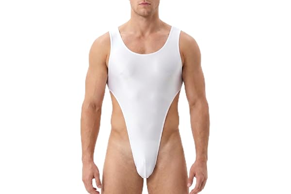 HIVTE Brottningsdräkt för Herrar - Ärmlös Bodysuit med U-ringning, Glansig Metallisk Jumpsuit i Full Längd för Yoga, Gym, Dans och Simning