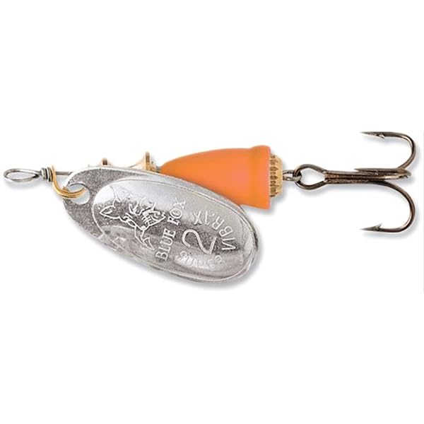 Blue Fox Classic Vibrax 01 Spinner – 1/8 Oz Painted Silver/Fluorescent Red, Fishing Lure With Brass Gear