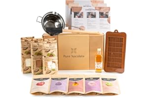 Pure Xocolate Kit de Chocolate DIY - Haz Chocolate Blanco, Negro y con Leche - Incluye Jarabe de Agave, Molde de Silicona, Termómetro, Bol, Espátula - Vegano, Bajo en Azúcar, sin Gluten ni Lactosa