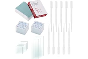 BEELUKY 50 Stück Mikroskop Objektträger und 200 Stück Mikroskop-Deckgläser mit 10 Tropfer Tropfer Mikroskop Zubehör für Labor Biologie Studium und Probenpräparation