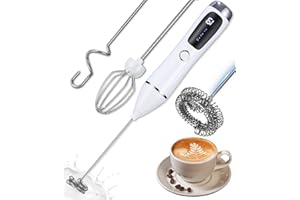 JUTYUM Montalatte Elettrico, 3 Velocità/3 Agitatori/LED Display, Usb Ricaricabile Frullino Montalatte, Schiuma Latte Elettrico, Montalatte Manuale per Cappuccino, Latte, Bulletproof Coffee