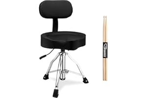 LALAHO Drum Stool with Backrest, Hydraulic Adjustable Height Drum Throne with Oversized Comfortable Seat, Heavy Duty Chair with Drum Sticks for Adult Drummers, Black