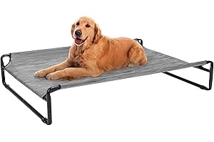 veehoo Original Cooling Elevated Dog Bed, Outdoor Raised Dog Cots Bed for Large Dogs, Portable Standing Pet Bed with Washable Breathable Mesh, No-Slip Feet for Indoor Outdoor, Large, Black Silver