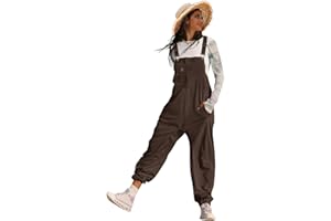YESNO Women's Casual Corduroy Overalls Adjustable Straps Loose Sleeveless Harem Bib Jumpsuits for Women with Pockets PCLUK