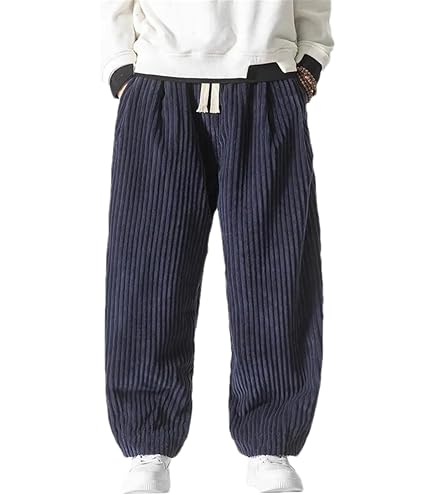 Pantaloni Uomo In Velluto A Coste, Vita Con Coulisse E Elastico, Taglio Largo Dritto - Casual Comodo
