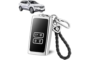 JIZZU Renault Protection Coque Clé, Coque de clé de voiture en TPU 4 Boutons, Porte-Clés de Voiture TPU avec porte-clés en cuir, Compatible avec Renault, Argent (Argenté)