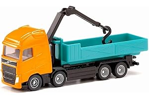 siku 1683, Camion polybenne Volvo avec grue, métal/plastique, orange/turquoise, benne ampliroll, grue pivotante