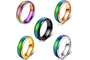 Conruich Pack of 5 Mood Ring, Colour Changing Ring, Stainless Steel Temperature Emotion Ring, Unisex Fashion Jewellery for Daily Wear, Party Jewellery, Birthday Gift, Valentine's Day, Anniversary,