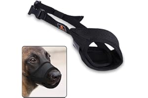 Andiker Hundemaulkorb aus Netzstoff, mit verstellbarer Schlaufe und weichem Polster, Hundetrainingsmaulkorb verhindert Bellen, Beißen und Kauen, Hunde-Mundschutz (schwarz, L)
