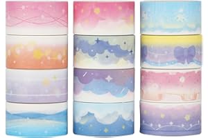 LGEGE 12 rotoli di nastro Washi Tape serie romantica, 20 mm di larghezza, modello cielo blu, luce solare e nuvole, nastro di mascheratura giapponese per scrapbook, Bullet Journal (2 m)