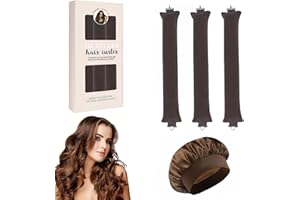 EUZUXU Bigodino Morbidi per Dormire 3 Pezzi Bigodini Capelli Ricci + Berretto di Seta, per Dormire Gomma Heatless Hair Curler DIY Arricciacapelli Senza-Marrone