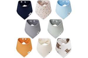 Norinori Baby Muslin Bandana Bibs - 8 Pack, 100% Cotton, Ultra Soft, Super Absorbent, Adjustable, Multifunctional, Unisex, Newborn to 36+ Months